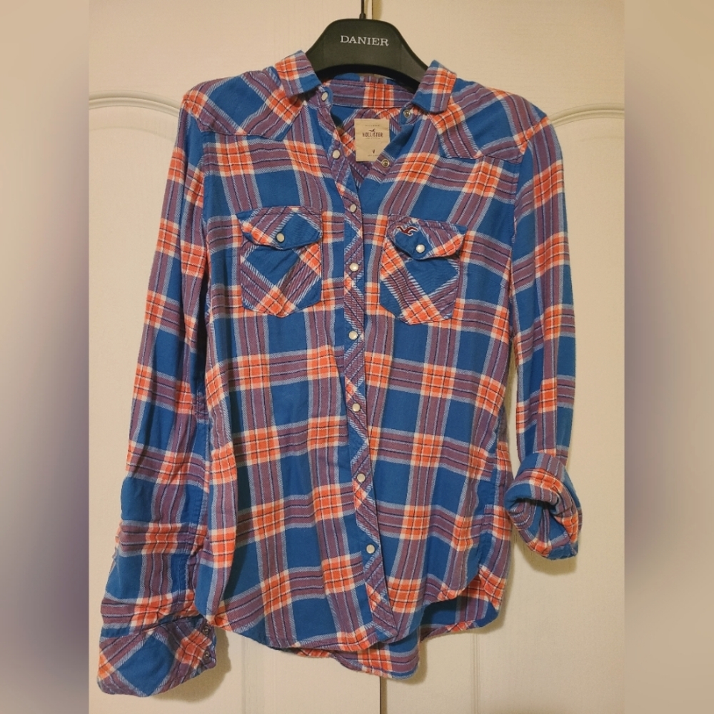 Hollister Longsleeve Plaid Flannel - Pink & Blue, US/CA M